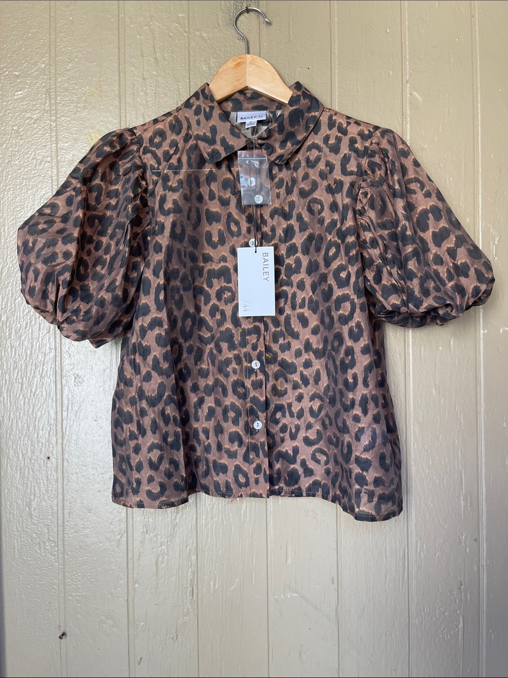 Bailey /44 Leopard Print Puff Sleeve Button-Up Top in Brown & Black Size S